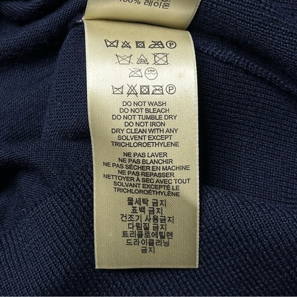 Burberry Sweater Womens Size L Super Fine Merino Wool Navy Fitted Bow Detail - Picture 10 of 11